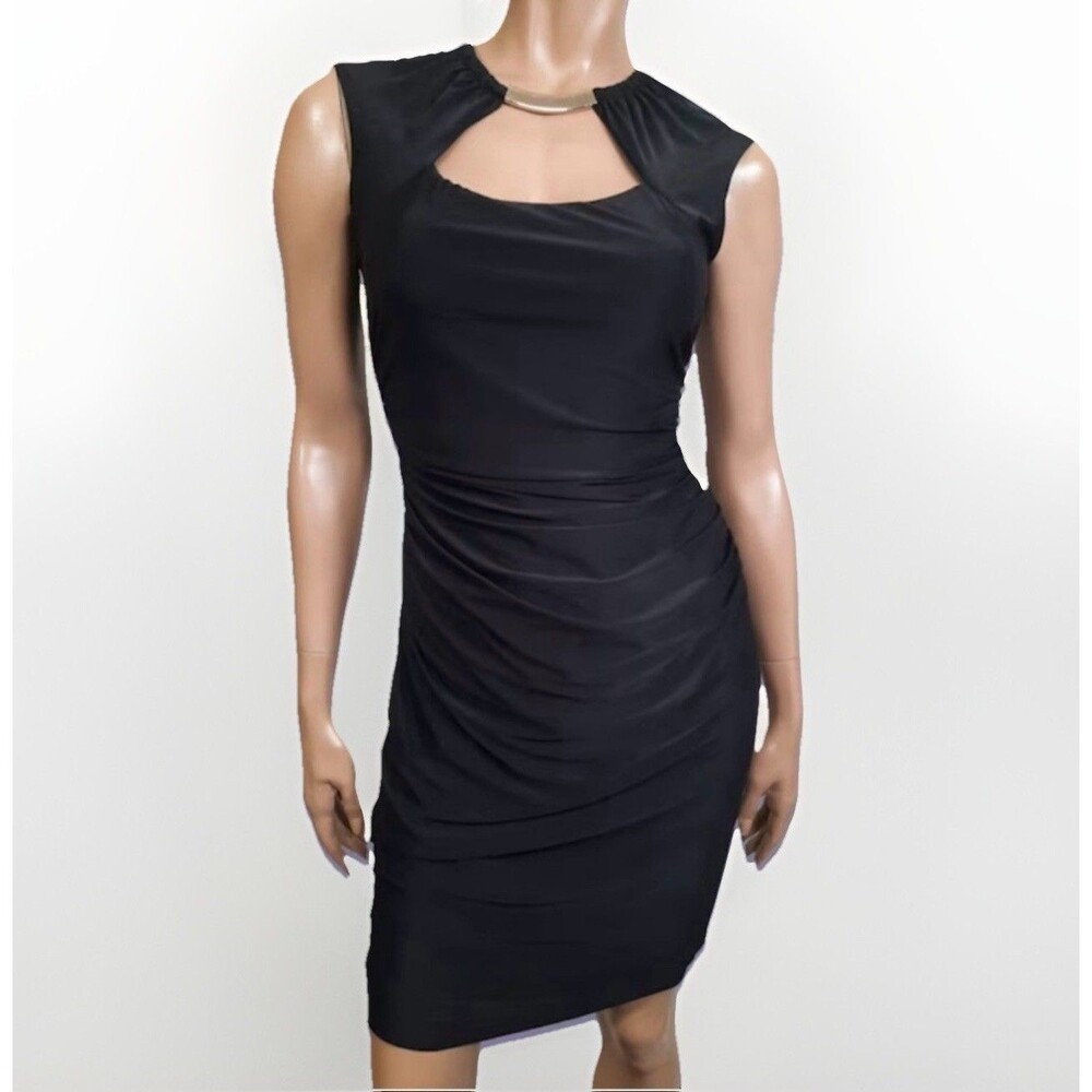 VTG Y2k CACHE Dress Sz 8 Navy Stretch Bodycon Elegant Cocktail Wedding Guest